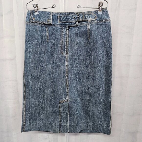 Vintage Perry Ellis Blue Denim Skirt Y2K Boho Retro 8 - Picture 1 of 16